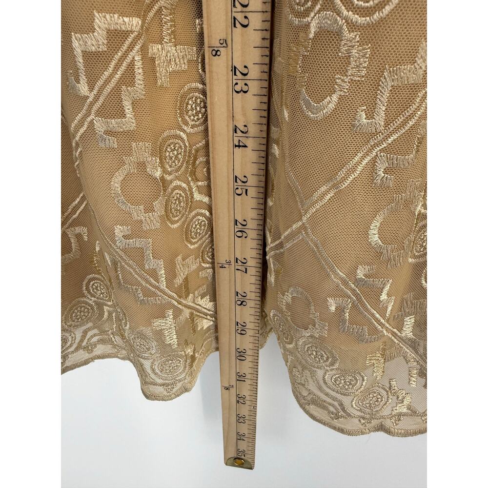 Garnet Hill Embroidered Tulle Midi Skirt Tan Beige Boho Elastic Waist Size M - Picture 6 of 8